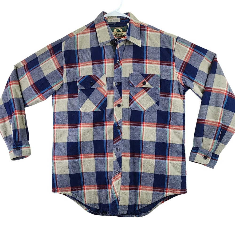 Pine Grove Quilted Flannel Shirt Jacket Mens M Blue Grey Plaid Workwear Shacket